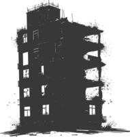 AI generated silhouette abandoned buildings black color only vector