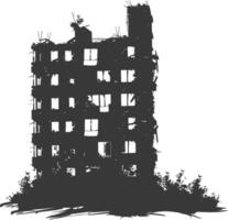 AI generated silhouette abandoned buildings black color only vector