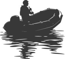 AI generated Silhouette a man driving inflatable boat the boat is traveling black color only vector