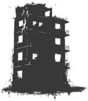 AI generated silhouette abandoned buildings black color only vector