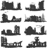 AI generated silhouette abandoned buildings black color only vector