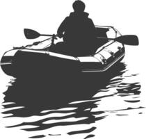 AI generated Silhouette a man driving inflatable boat the boat is traveling black color only vector