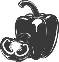 AI generated Silhouette Bell Pepper or Paprika sliced black color only vector