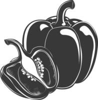 AI generated Silhouette Bell Pepper or Paprika sliced black color only vector