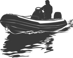 AI generated Silhouette a man driving inflatable boat the boat is traveling black color only vector