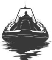 AI generated Silhouette a man driving inflatable boat the boat is traveling black color only vector