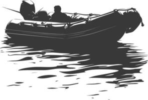 AI generated Silhouette a man driving inflatable boat the boat is traveling black color only vector