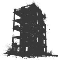 AI generated silhouette abandoned buildings black color only vector