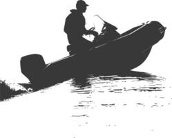 AI generated Silhouette a man driving inflatable boat the boat is traveling black color only vector