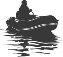 AI generated Silhouette a man driving inflatable boat the boat is traveling black color only vector