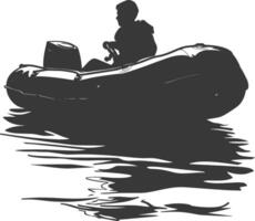 AI generated Silhouette a man driving inflatable boat the boat is traveling black color only vector