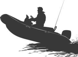 AI generated Silhouette a man driving inflatable boat the boat is traveling black color only vector