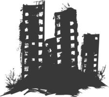 AI generated silhouette abandoned buildings black color only vector