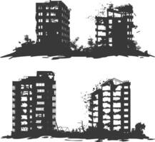 AI generated silhouette abandoned buildings black color only vector