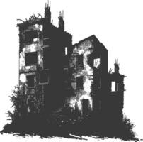 AI generated silhouette abandoned buildings black color only vector