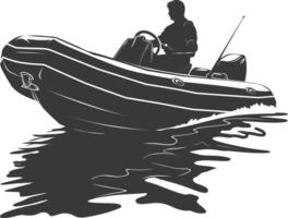 AI generated Silhouette a man driving inflatable boat the boat is traveling black color only vector