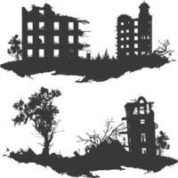 AI generated silhouette abandoned buildings black color only vector