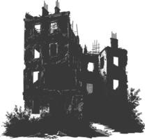 AI generated silhouette abandoned buildings black color only vector