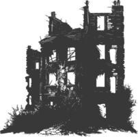 AI generated silhouette abandoned buildings black color only vector