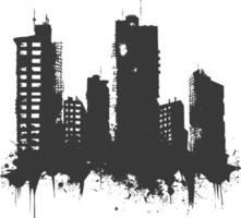 AI generated silhouette abandoned buildings black color only vector