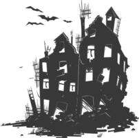 AI generated silhouette abandoned buildings black color only vector