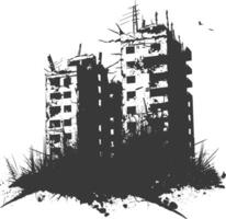 AI generated silhouette abandoned buildings black color only vector