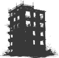 AI generated silhouette abandoned buildings black color only vector