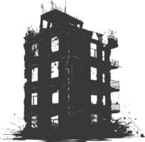 AI generated silhouette abandoned buildings black color only vector