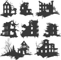 AI generated silhouette abandoned buildings black color only vector