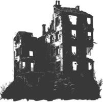 AI generated silhouette abandoned buildings black color only vector