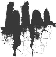 AI generated silhouette abandoned buildings full of cracks black color only vector