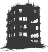 AI generated silhouette abandoned buildings black color only vector