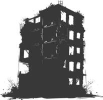 AI generated silhouette abandoned buildings black color only vector