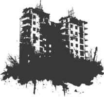 AI generated silhouette abandoned buildings black color only vector