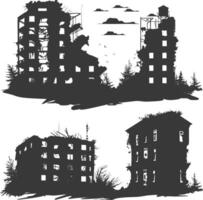 AI generated silhouette abandoned buildings black color only vector