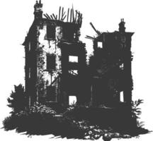 AI generated silhouette abandoned buildings black color only vector