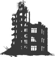 AI generated silhouette abandoned buildings black color only vector