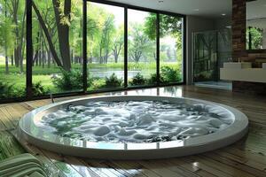 AI generated interior design of a modern semi indoor pool inspiration ideas professional photography photo