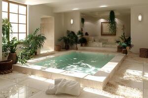 AI generated interior design of a modern semi indoor pool inspiration ideas professional photography photo