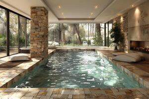 AI generated interior design of a modern semi indoor pool inspiration ideas professional photography photo