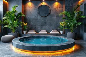 AI generated interior design of a modern semi indoor pool inspiration ideas professional photography photo