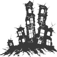 AI generated silhouette abandoned buildings full of cracks black color only vector