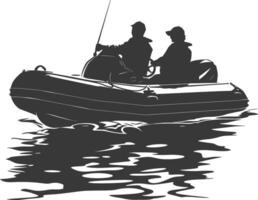 AI generated Silhouette a man driving inflatable boat the boat is traveling black color only vector