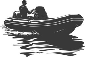 AI generated Silhouette a man driving inflatable boat the boat is traveling black color only vector