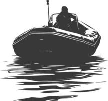 AI generated Silhouette a man driving inflatable boat the boat is traveling black color only vector