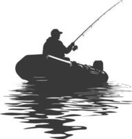 AI generated Silhouette fisherman fishing using inflatable boat vector