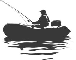 AI generated Silhouette fisherman fishing using inflatable boat vector