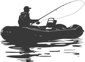 AI generated Silhouette fisherman fishing using inflatable boat vector