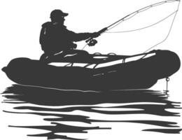 AI generated Silhouette fisherman fishing using inflatable boat vector