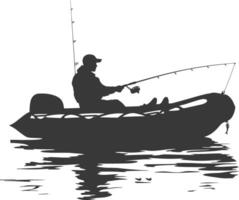 AI generated Silhouette fisherman fishing using inflatable boat vector